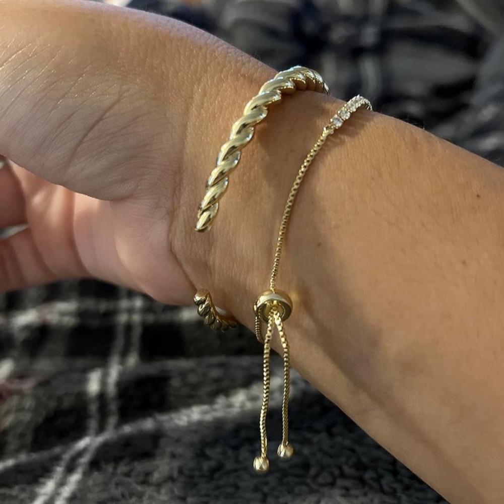 14K Gold Plated Twisted Chunky Bangle Cuff Bracelet Stackable Elegant Jewelry - Picture 9 of 11